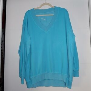 Aerie V-Neck Oversized Sweatshirt Bright Blue